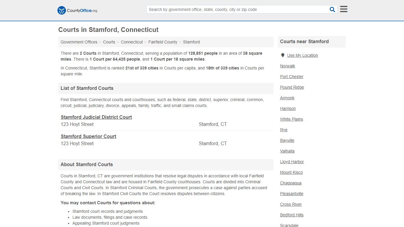 Courts - Stamford, CT (Court Records & Calendars) - County Office