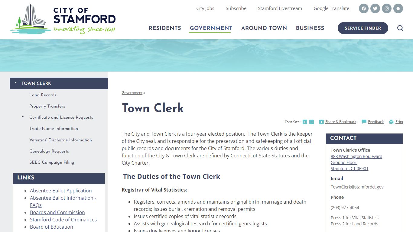 Town Clerk | Stamford, CT